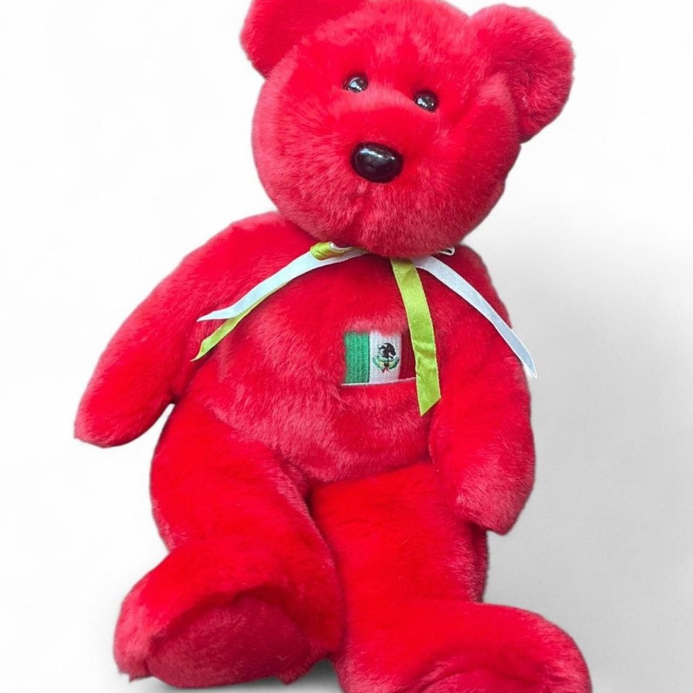 Ty OSITO 1999 BEANIE BUDDIES COLLECTION Red Plush Bear with Ribbon